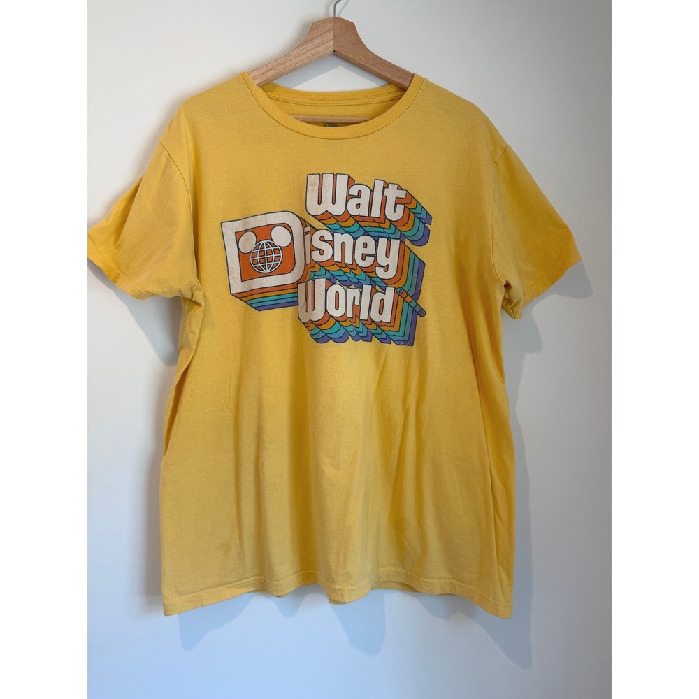 Retro Disney Walt Disney World Yellow Mens T-shirt Graphic Logo, Size XL